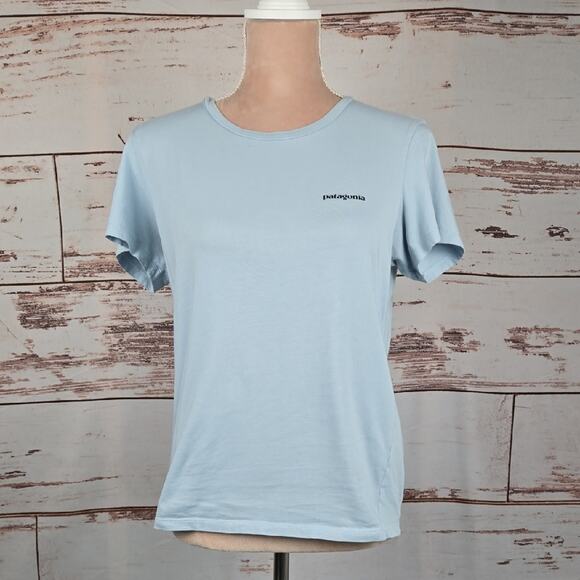 Patagonia Women's Graphic Tee Light Blue 100% Organic Cotton Size Small - Picture 1 of 6